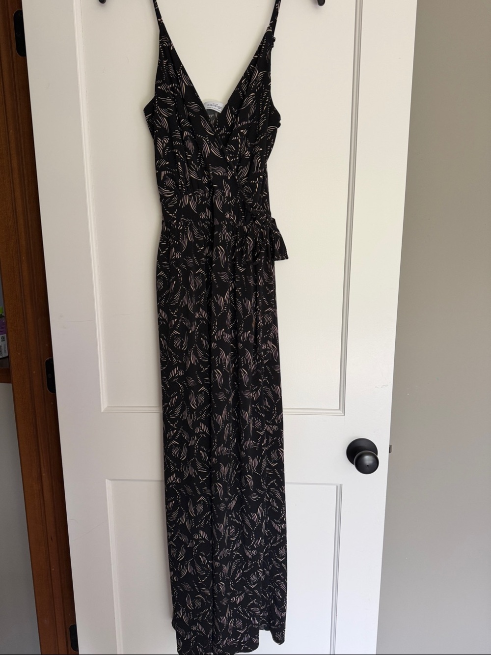 Kaileigh Black Floral Wrap Jumpsuit with Tan Print